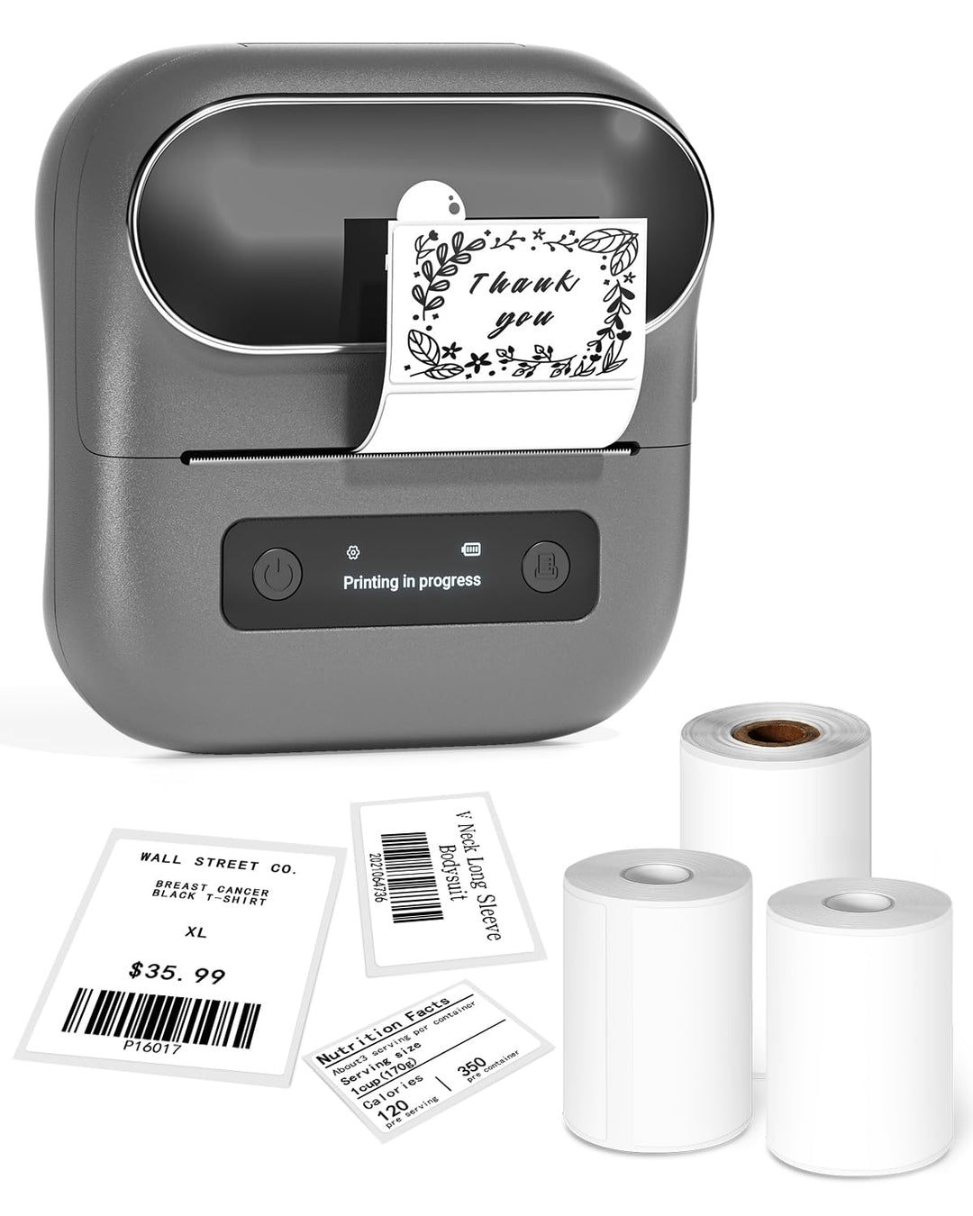 Phomemo M220 Etikettendrucker, Grauer Bluetooth Thermo-Etikettendrucker für Barcode, Adresse, Etiket