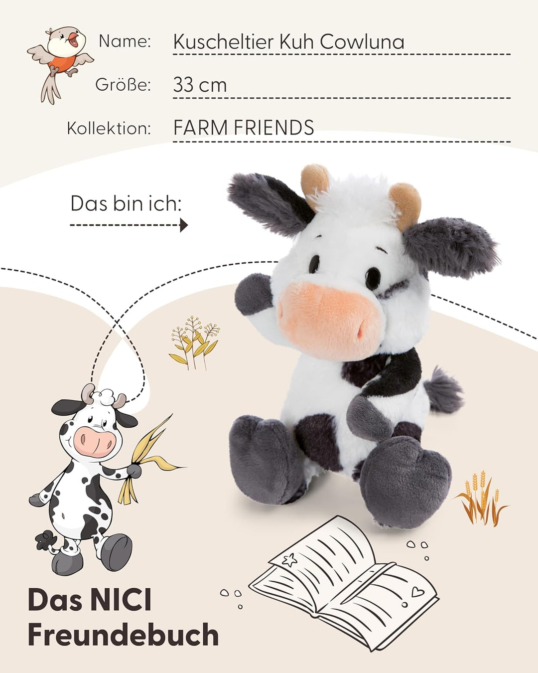 NICI Kuscheltier Kuh Cowluna 33cm - weiss - Weiches Plüschtier – niedliches Stofftier zum Kuscheln &