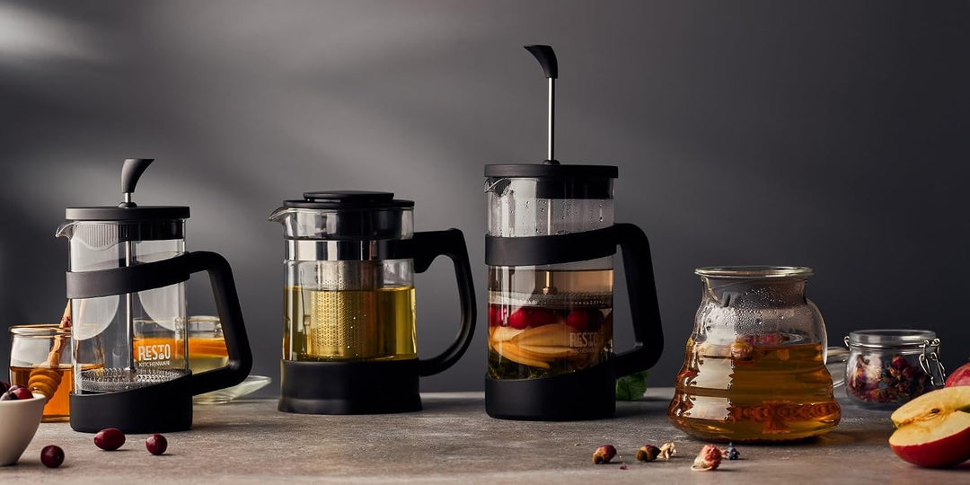 RESTO 90509 French Press - der stilvolle, elegante Tee - und Kaffeebereiter aus hitzebeständigem Bor