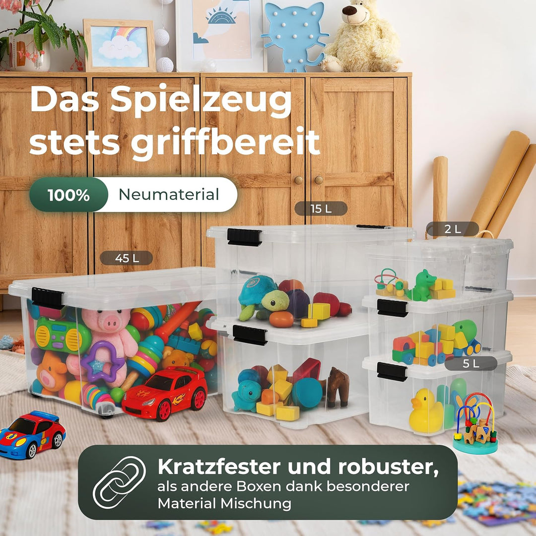 Novaliv 2x Unterbettkommode mit Rollen 28L Aufbewahrungsbox Deckel transparente Nestbar stapelbare m