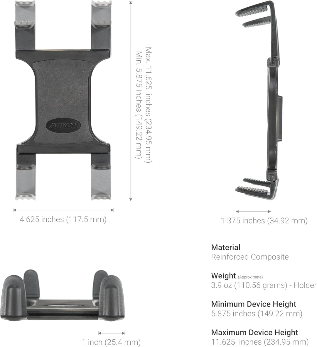 ARKON Tablet-Halterung, Grundplatte zum Anschrauben, passend für Tablets mit Einer Bildschirmgrösse