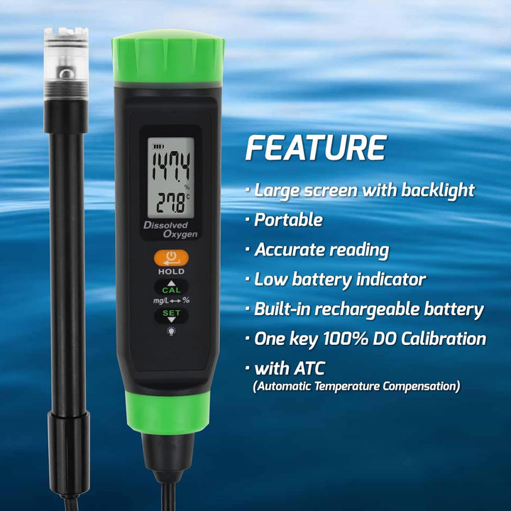 Digital Aufgelöst Sauerstoff Stifttyp Lang Kabel DO Meter ATC Wasser Qualität Prüfer mit Selbst Schw