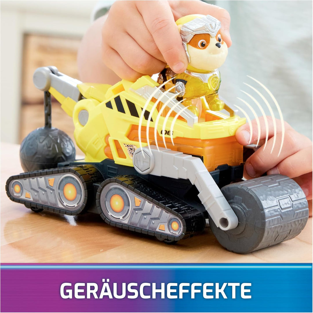 PAW Patrol: Der Mighty Kinofilm, Superhelden-Basis-Fahrzeug von Rubble mit Welpenfigur, Baustellenfa