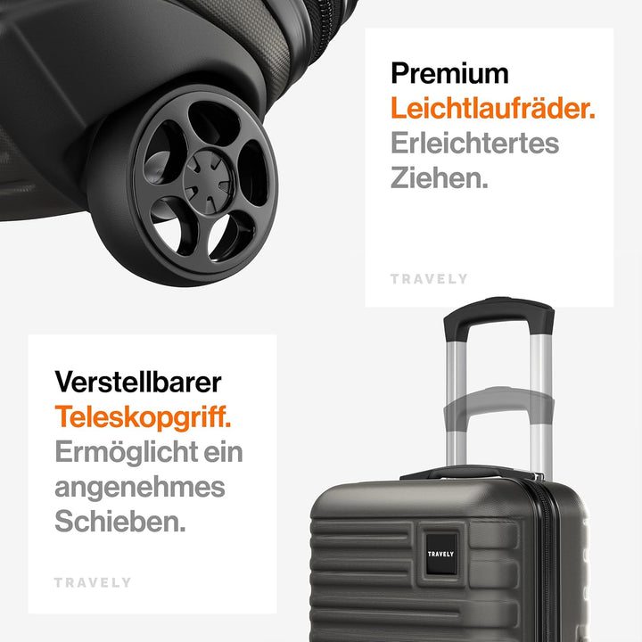 Travely Premium Handgepäck Koffer 40x30x20cm - passend für Ryanair, Lufthansa, Eurowings und co. I 2