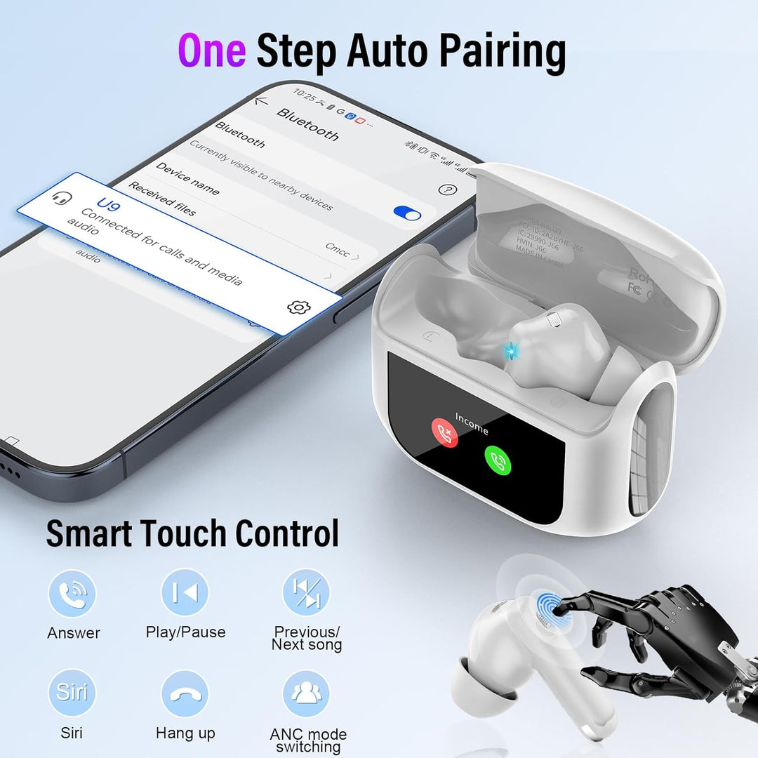 Touchscreen Bluetooth Kopfhörer, 2026 In Ear Kopfhörer Kabellos Bluetooth 5.4 mit ANC+ENC Noise Canc