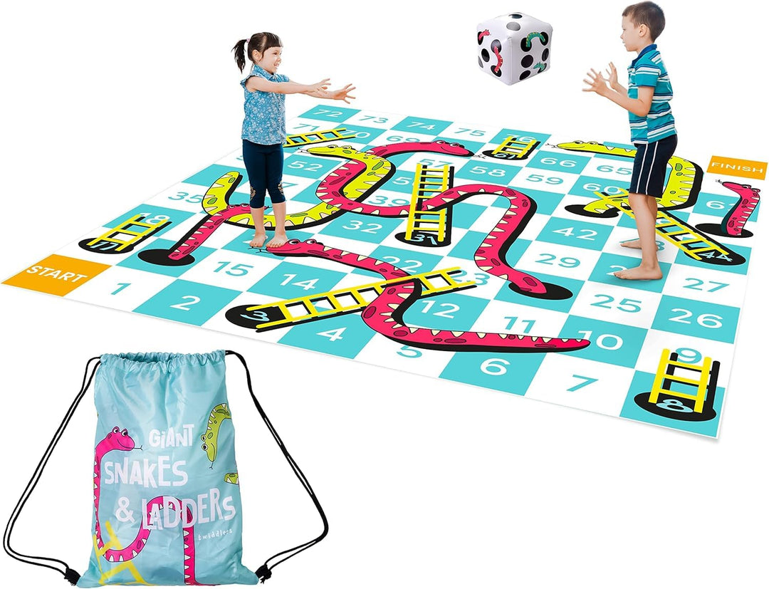 THE TWIDDLERS XXL Schlangen und Leitern Riesenspiel (3x3m) - Wasserfeste Outdoor Spielmatte für Kind