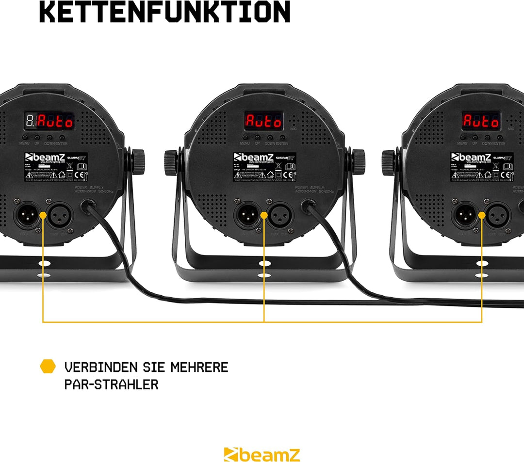 BeamZ SlimPar37 - LED PAR Strahler mit Fernbedienung, 12 x 4 Watt LED Strahler, DMX, Discolicht Part