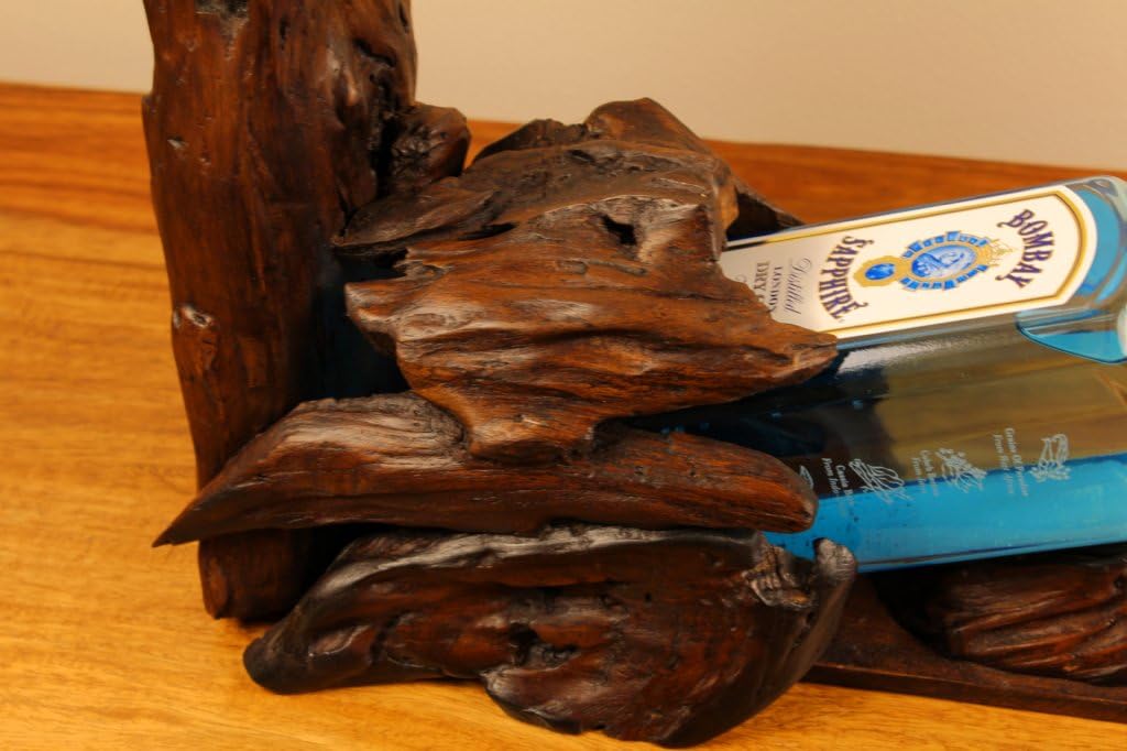 Kinaree XL Wurzelholz Flaschenständer - Teak Flaschenhalter - Edel und Dekorativ für 1 Flasche und 3