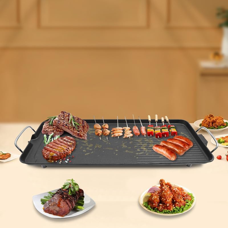 Elektrischer Tischgrill mit Antihaft-Grillfläche, 1500W, Thermostat, Ölauffangschale und Griffen – 6