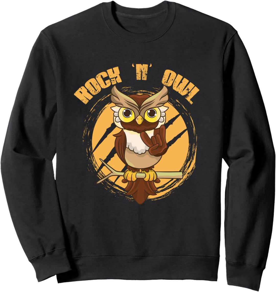 Eule Rock 'n' Owl wie Rock n Roll Born to be Rock Musiker Sweatshirt