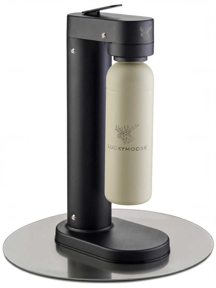 Infinity-S Wassersprudler aus hochwertigem Edelstahl (Black/Sand) – inkl. 2x 1,25L Edelstahlflaschen