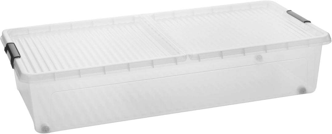 SUSTANIA Unterbettkommode 4er Set, Aufbewahrungsbox, 91x41x15 cm, transparent, Polypropylen, mit sta