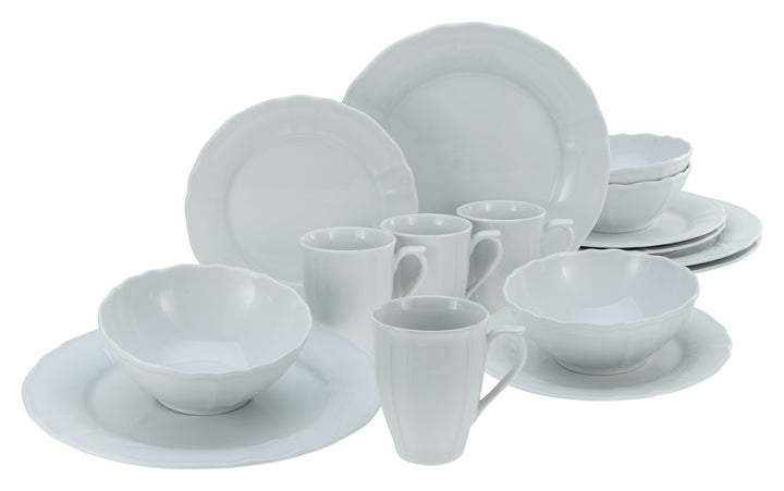 CreaTable, 23820, Serie Flora Weiss, Geschirrset, Kombiservice 16 teilig, Weiss