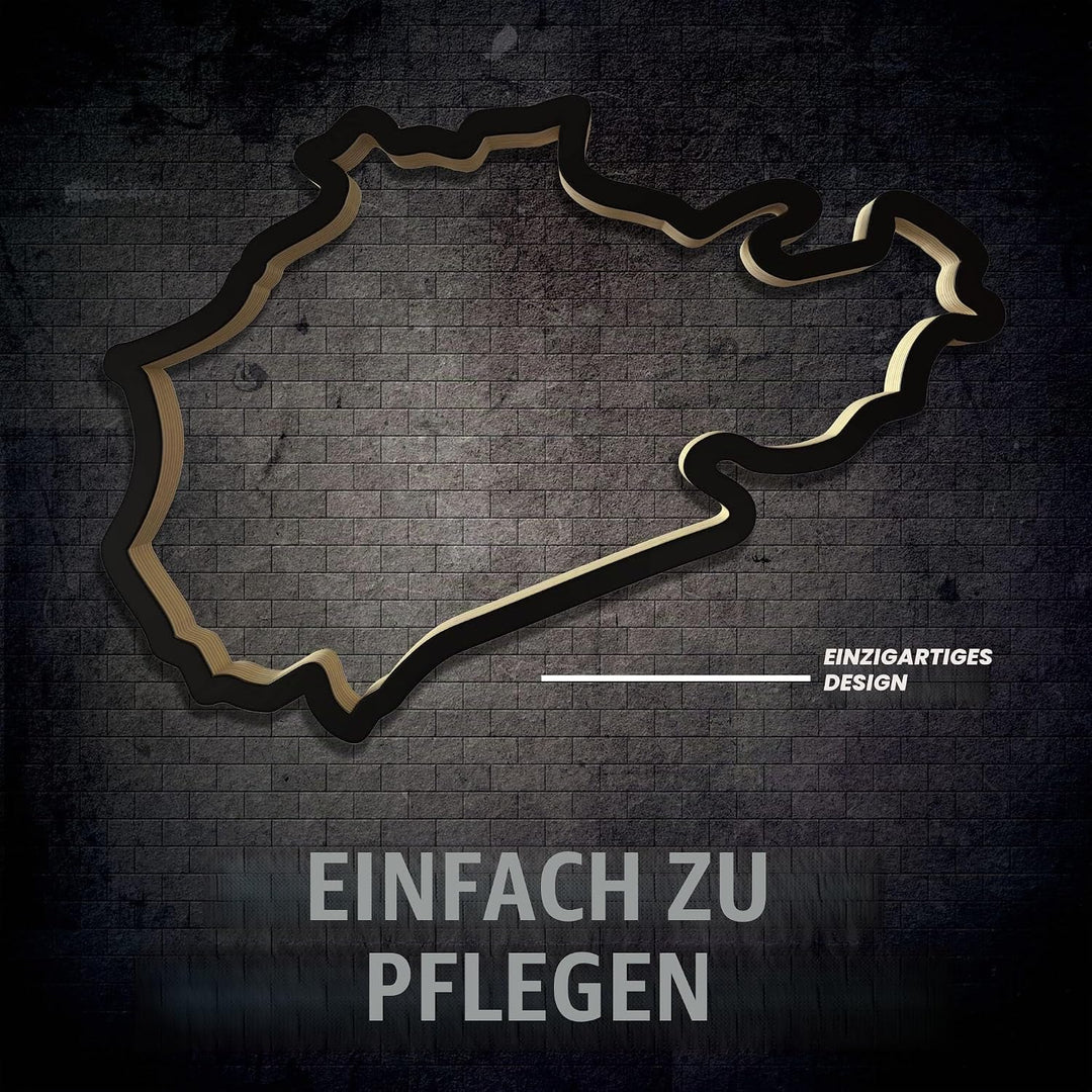 Racetrackart Holzskulptur Deko – Rennstrecke Nürburgring Nordschleife, Wandverzierung, 23 cm, Holzsk