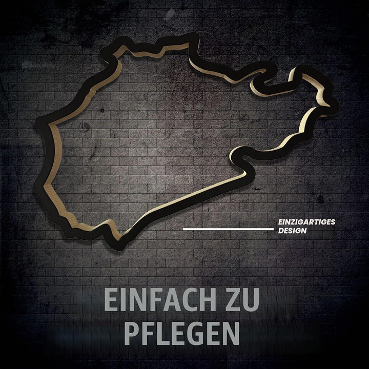 Racetrackart Holzskulptur Deko – Rennstrecke Nürburgring Nordschleife, Wandverzierung, 23 cm, Holzsk
