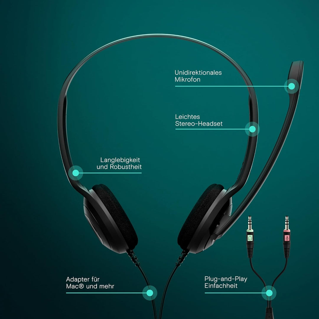 EPOS PC 3 Chat - Langlebiges On-Ear Headset PC, Kopfhörer mit Kabel, Rauschunterdrückendes Mikrofon,