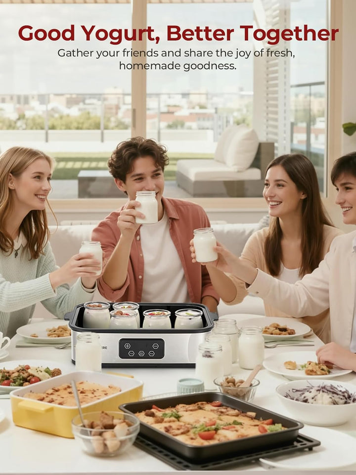 FOHERE Joghurtbereiter 25W inkl. 12 Glasbehälter à 180 ml für bis 2,16L Selbstgemachten Joghurt, Gri