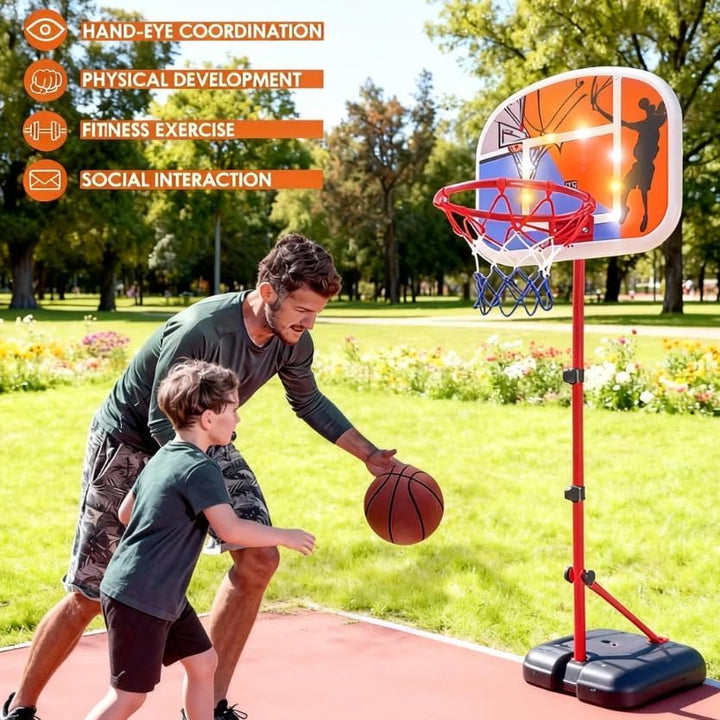 Basketballkorb Kinder, Tragbarer Basketballkorb Ständer Höhenverstellbar 80-180 cm, mit Anzeigetafel