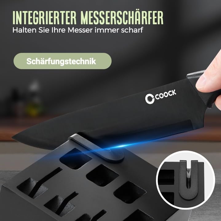 Messerset 15-teilig mit Messerblock, Faltbarem Schneidebrett & Messerschärfer – Premium Edelstahl Kü