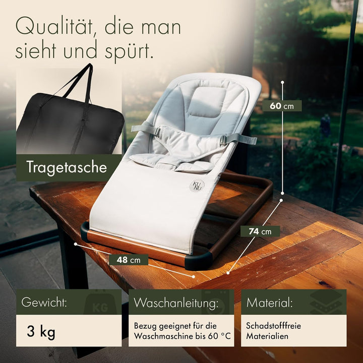 KUNU® Babywippe Neugeborene bis 24 Monate - Sichere Baby Wippe mit praktischer Tragetasche - Faltbar