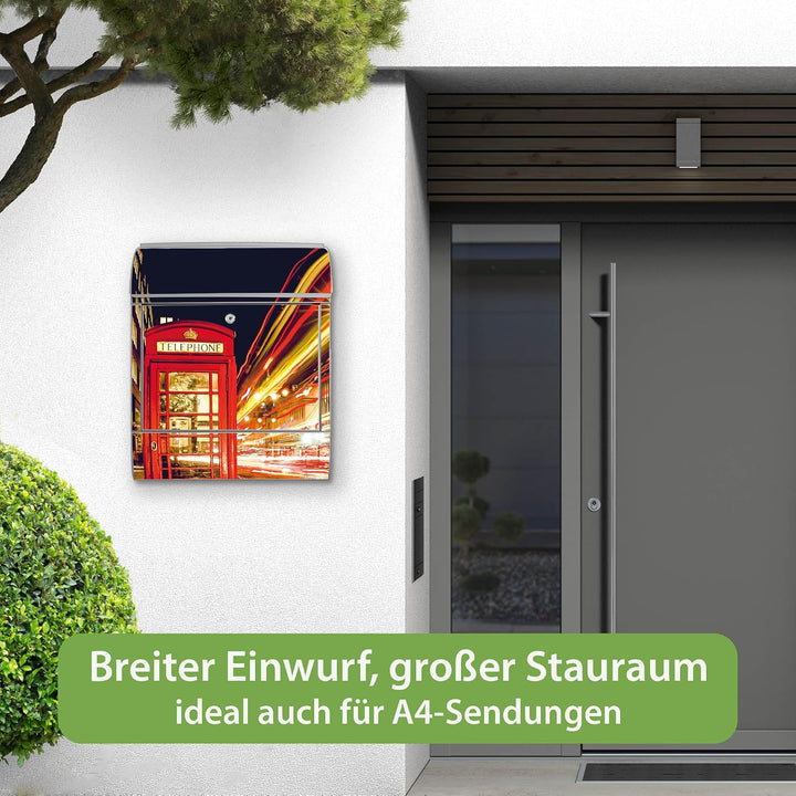 banjado Design Briefkasten personalisiert 38,5x46,5x13cm & 2 Schlüssel - Briefkasten Stahl Weiss Zei