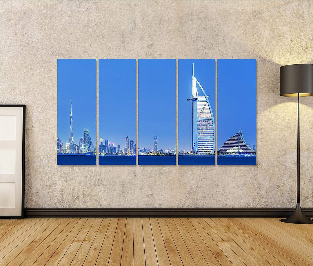 islandburner Bild auf Leinwand Skyline Dubai Bei Nacht Bilder Wandbilder Poster Leinwand 170x80cm -