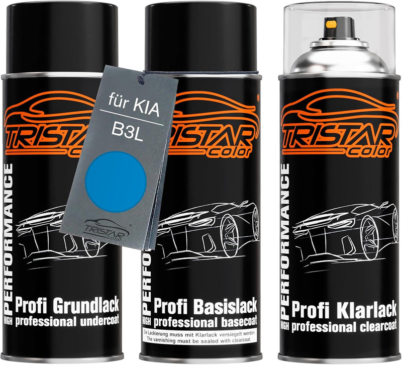 TRISTARcolor Autolack Spraydosen Set für KIA B3L Blue Flame Metallic Grundlack Basislack Klarlack Sp