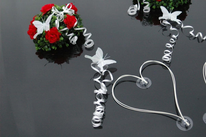 BUCHSBAUM Auto Schmuck Braut Paar Rose Deko Dekoration Autoschmuck Hochzeit Car Auto Wedding Deko Ra