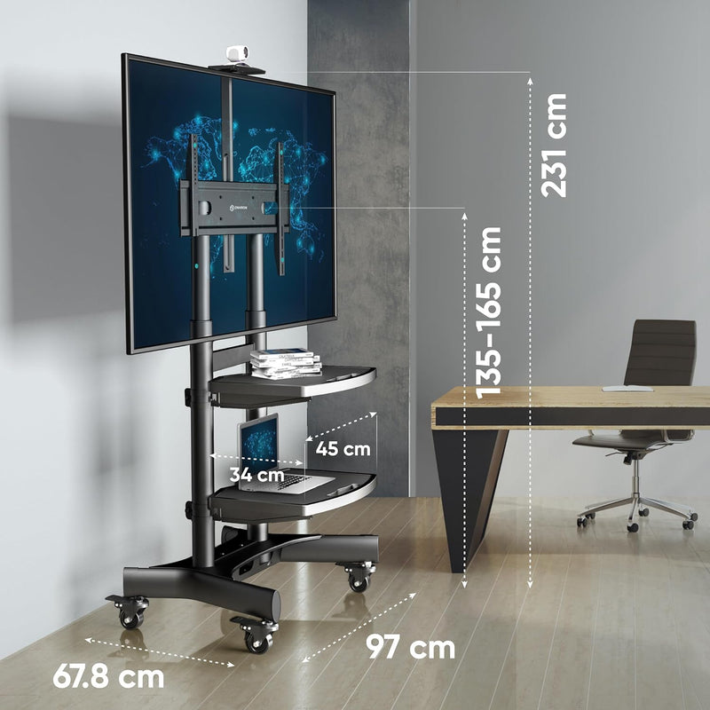 ONKRON Mobiler TV Ständer höhenverstellbar für 50” - 86” TVs bis zu 105 kg - Fernsehständer mit Roll