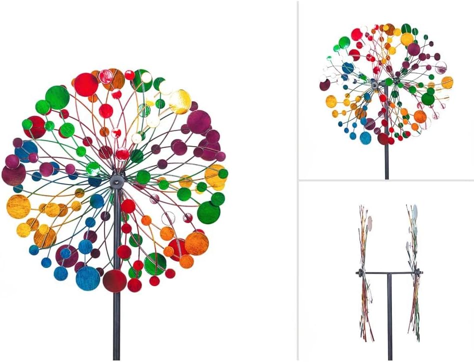 Windspiel Metall Multi-Colored Kaleidoscope Duett, Ø39 x H122 cm (inkl. Bodenanker), mit Zwei Rotore