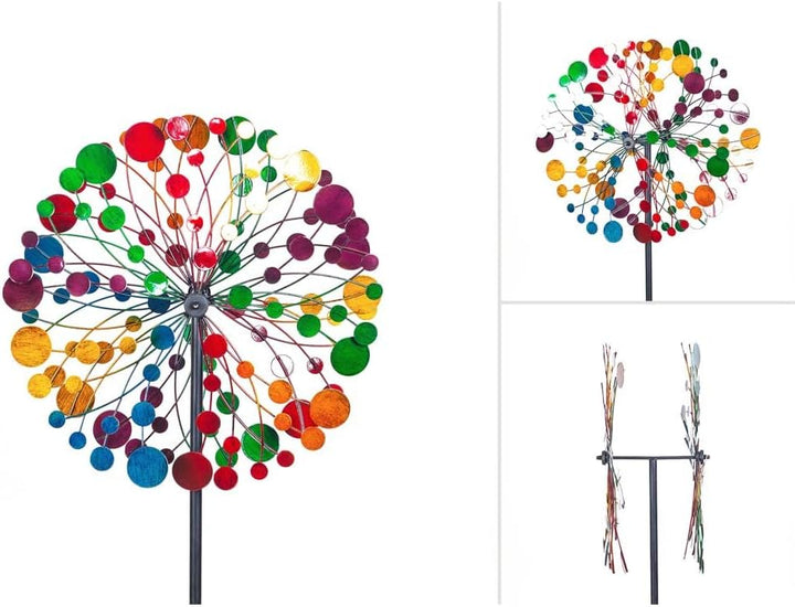 Windspiel Metall Multi-Colored Kaleidoscope Duett, Ø39 x H122 cm (inkl. Bodenanker), mit Zwei Rotore