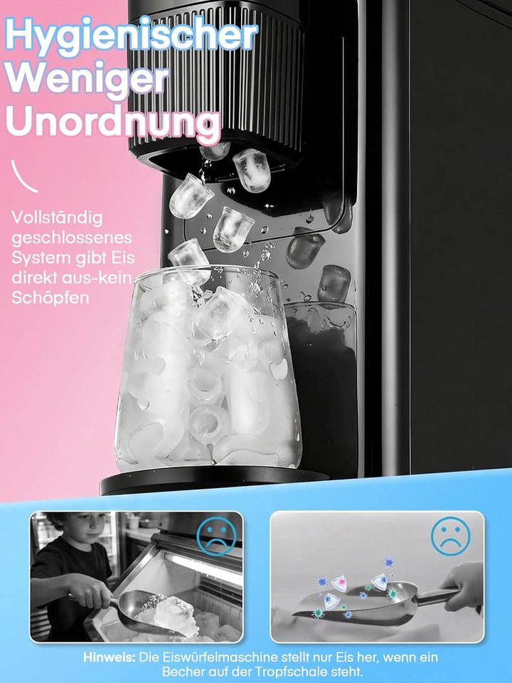 FOHERE Eiswürfelmaschine für Geschmack, Jedes Getränk zu Eiswürfeln, 5 Eiswürfel in 5 Min, 11 KG in