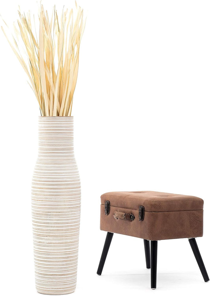 Leewadee Grosse Bodenvase für Dekozweige hohe Standvase Design Holzvase, Holz, 90 cm, White wash 90
