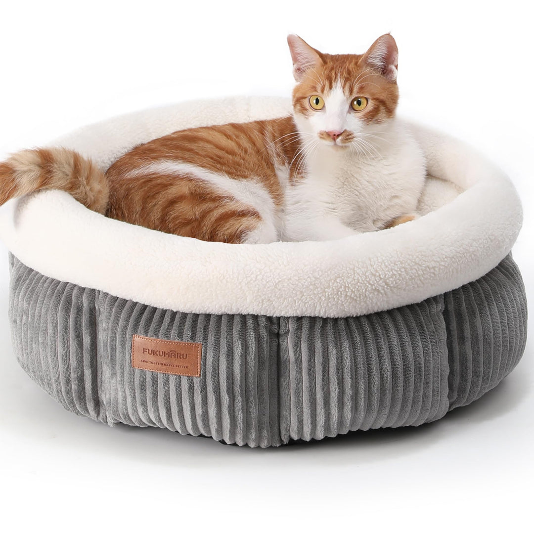 FUKUMARU Katzenbett waschbar Katzen Bettchen, 48x48x20cm Katzenkorb mit erhöhtem Rand, weiches Bett