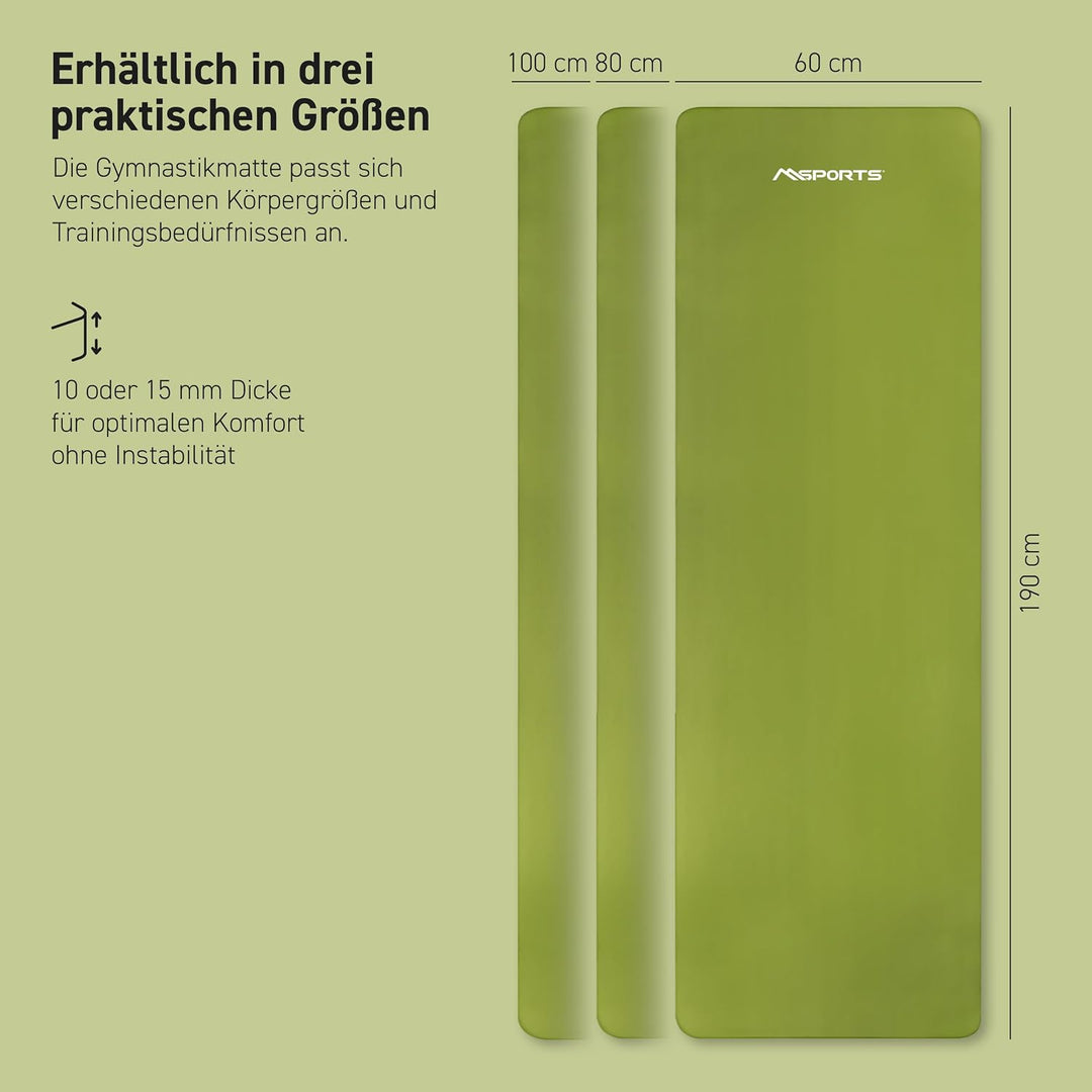 MSPORTS Gymnastikmatte Premium inkl. Tragegurt + Übungsposter + Workout App I Hautfreundliche Fitnes