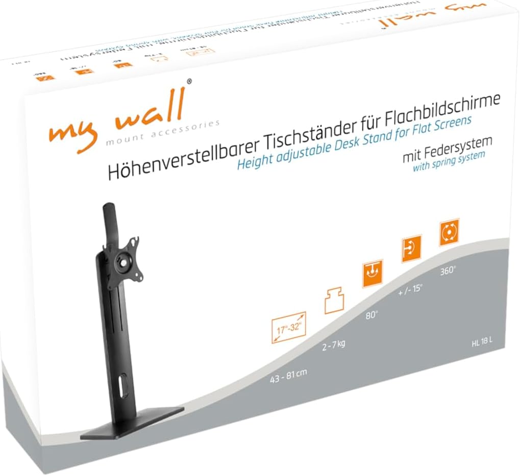 mywall Monitorhalterung HL18L mit Federsystem für Flachbildschirme, integriertes Kabelmanagement, hö