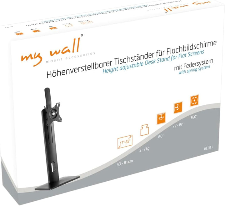 mywall Monitorhalterung HL18L mit Federsystem für Flachbildschirme, integriertes Kabelmanagement, hö