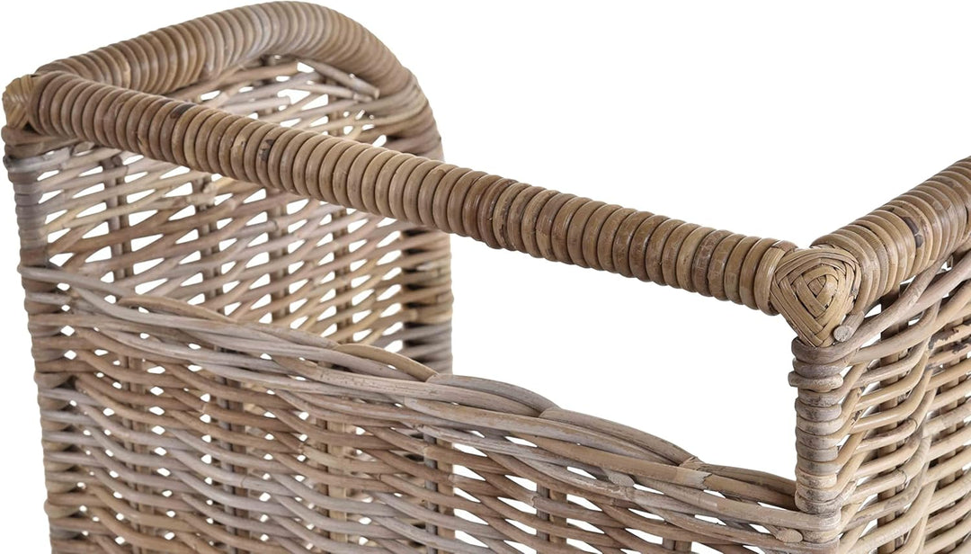 Holzwagen/Kaminholzwagen aus Natur Rattan Holzkorb mit Rollen und Griff Naturrohr Grau (Grau Natur),