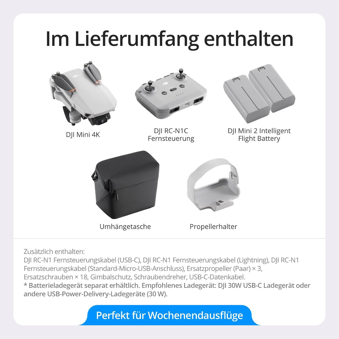 DJI Mini 4K Camera Drone Combo, Drohne mit 4K UHD Kamera für Erwachsene, unter 249 g, 3-Achsen Gimba