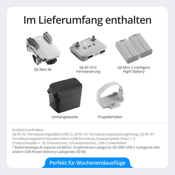 DJI Mini 4K Camera Drone Combo, Drohne mit 4K UHD Kamera für Erwachsene, unter 249 g, 3-Achsen Gimba