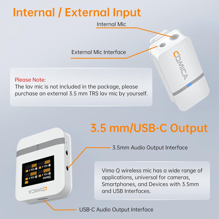 comica Vimo Q Lavalier Wireless Mikrofon mit 4 Sendern und 1 Receiver, 48kHz/24bit Audioqualität, Ge