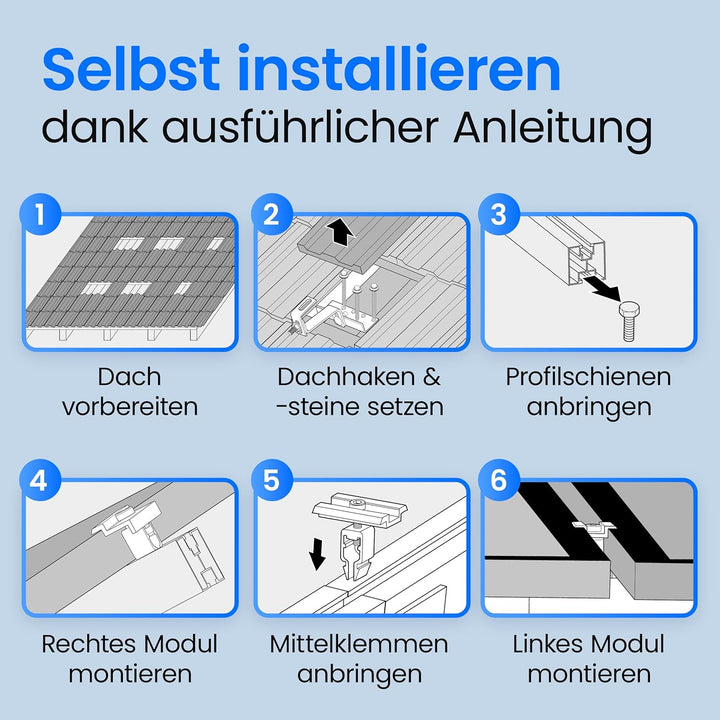 LIVING TEC® Halterung Balkonkraftwerk für Ziegeldach Komplettset für 30 & 35mm Module - Solarpanel H