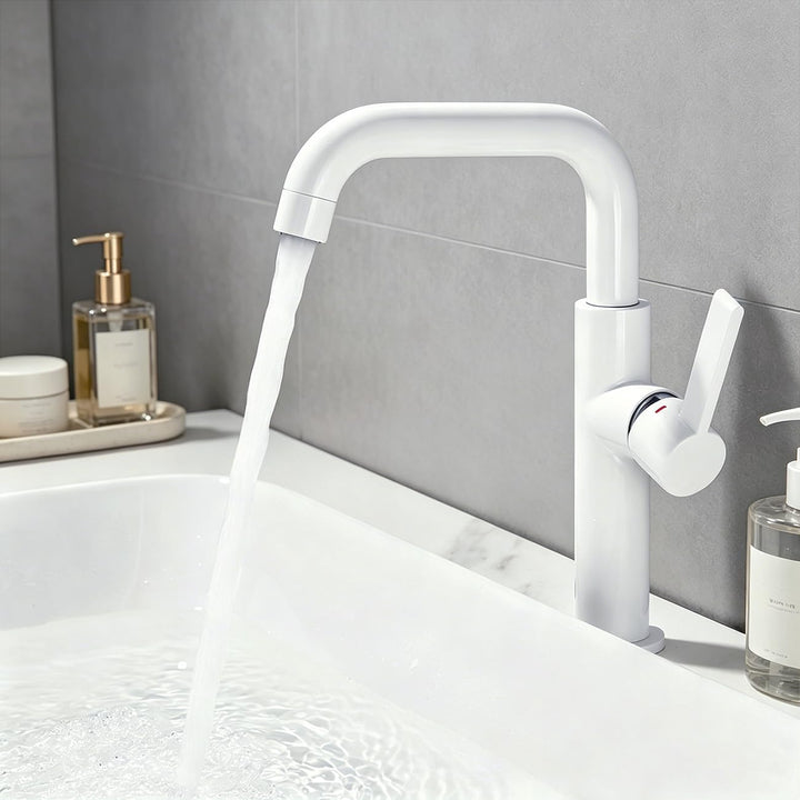 ONECE Wasserhahn Bad Hoch, 360° Drehbar Waschtischarmatur für Waschbecken White Auslaufhöhe 214 mm,