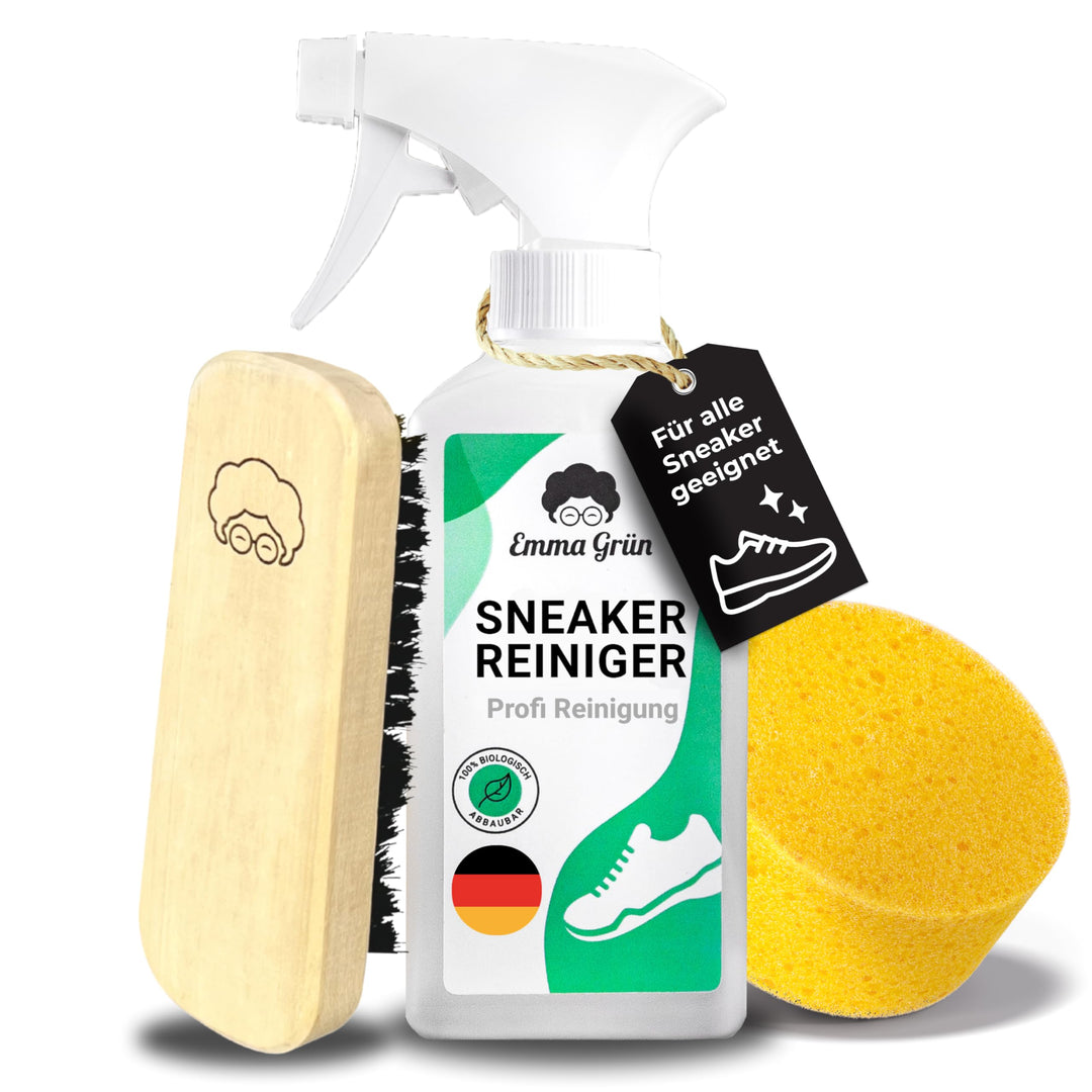Emma Grün® Sneaker Cleaner Reinigungsset 250ml [Bürste + Schwamm] - Nachhaltiges Schuhpflege Komplet