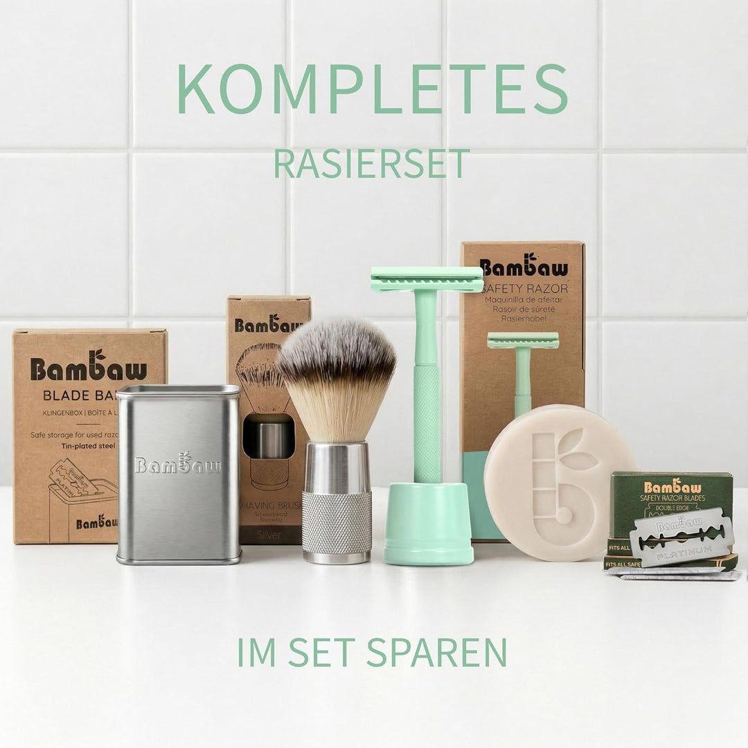 Bambaw Metall Rasierer Plastikfrei Mint-grün | Metall Rasierer Nachhaltig mit 5 Rasierklingen Rasier