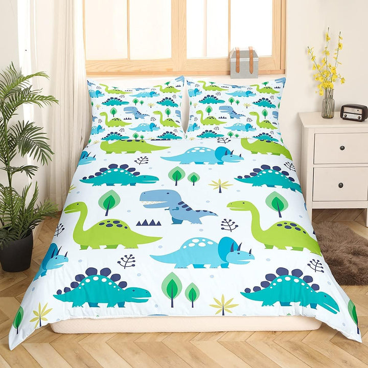 Homewish Dinosaurier Bettbezug für Jungen 135x200,Cartoon Dino Bettwäsche Set Blau Grün Dinosaurier