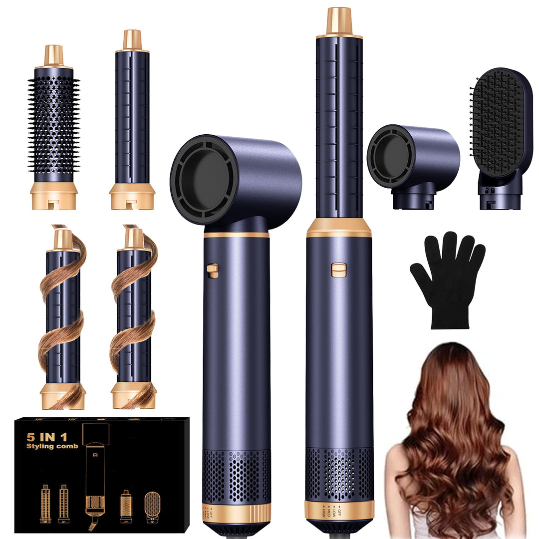 UKLISS 5 in 1 Hairstyler & & Föhn Set mit Rundbürstenföhn, Warmluftbürste, Hair Dryer, Lockenföhn, S