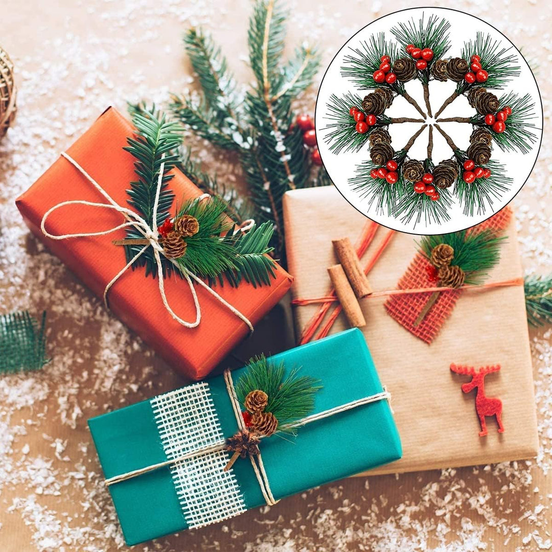 WideSmart 32 Stück Kleine künstliche Tannenzweige, Weihnachtsbeeren Tannenzweige Künstliche Kiefernz