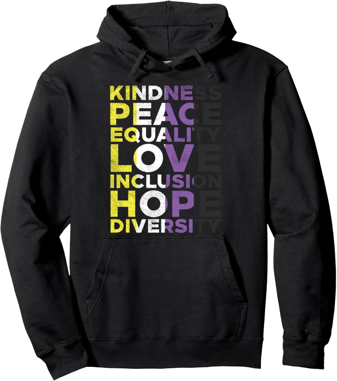 Kindness Equality Love LGBTQ Non-Binary Flag Genderqueer Pullover Hoodie
