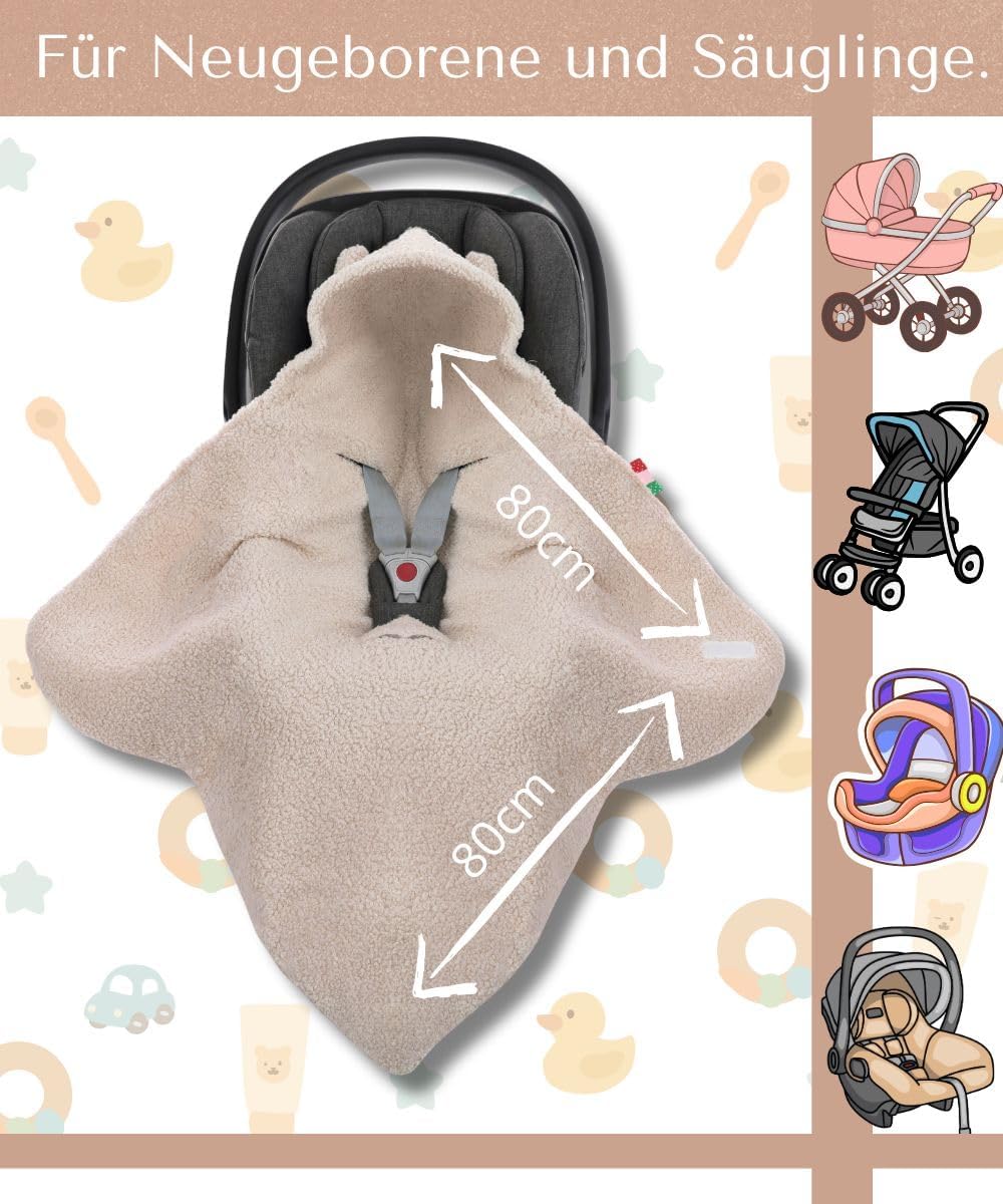 Einschlagdecke Babyschale 80x80cm | Für Neugeborene & Babys bis max. 4 Monate | Kuschel-Bouclé Lammf
